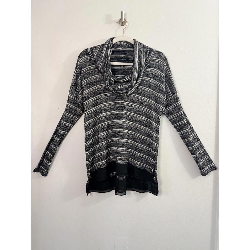 White House Black Market Striped Cowl Neck Tunic Top Women’s Small Sheer Hem Top